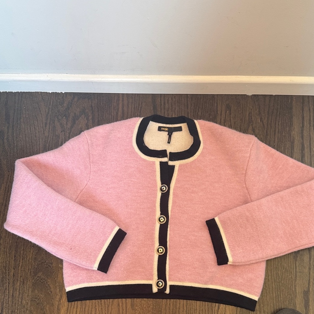Maje Pink and Black Trim Cardigan size 0
